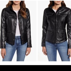 Sam Edelman Black Faux Leather Shirt Jacket with Topstitching, Size XL
